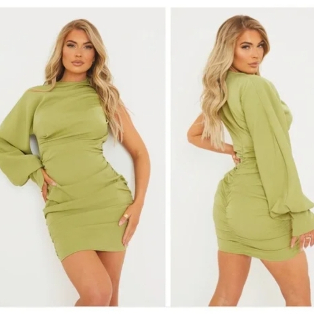 NWT Prettylittlething Lime Green Long Sleeve Dress